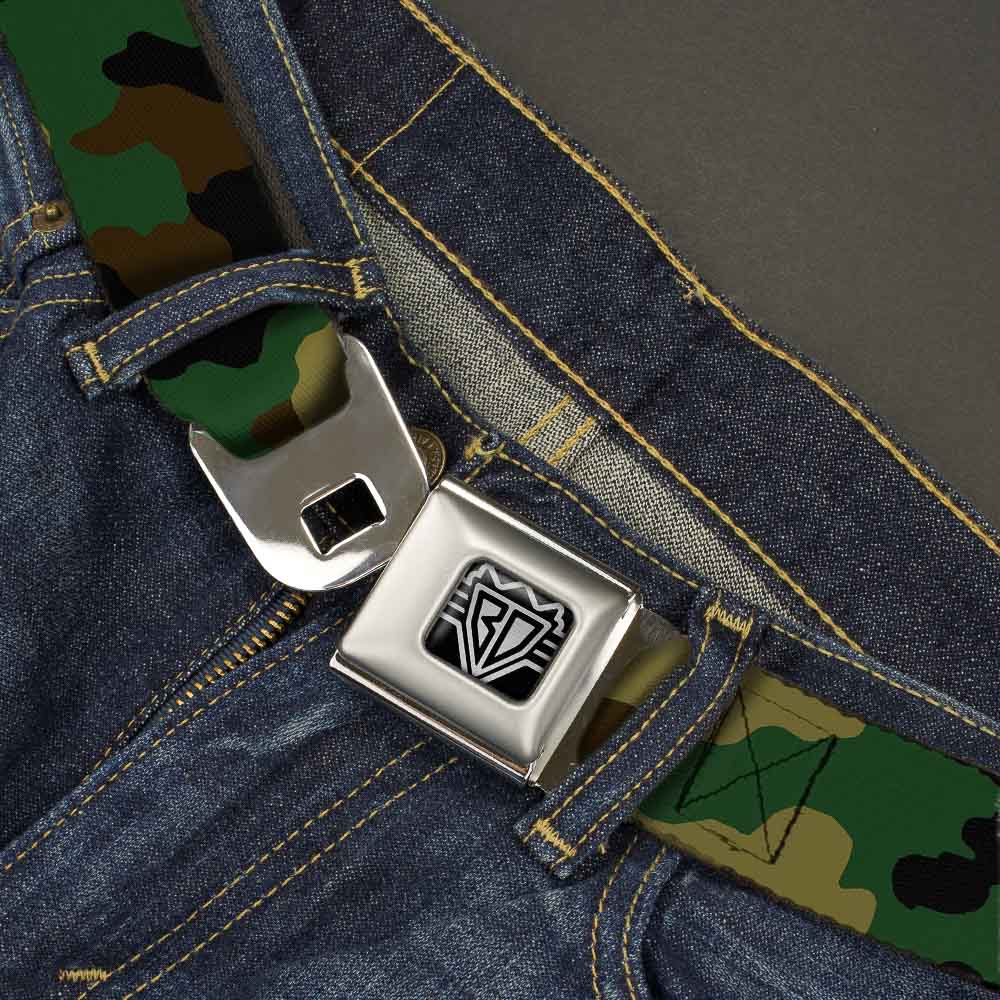 BD Wings Logo CLOSE-UP Full Color Black Silver Seatbelt Belt - Camo Olive Webbing Seatbelt Belts Buckle-Down
