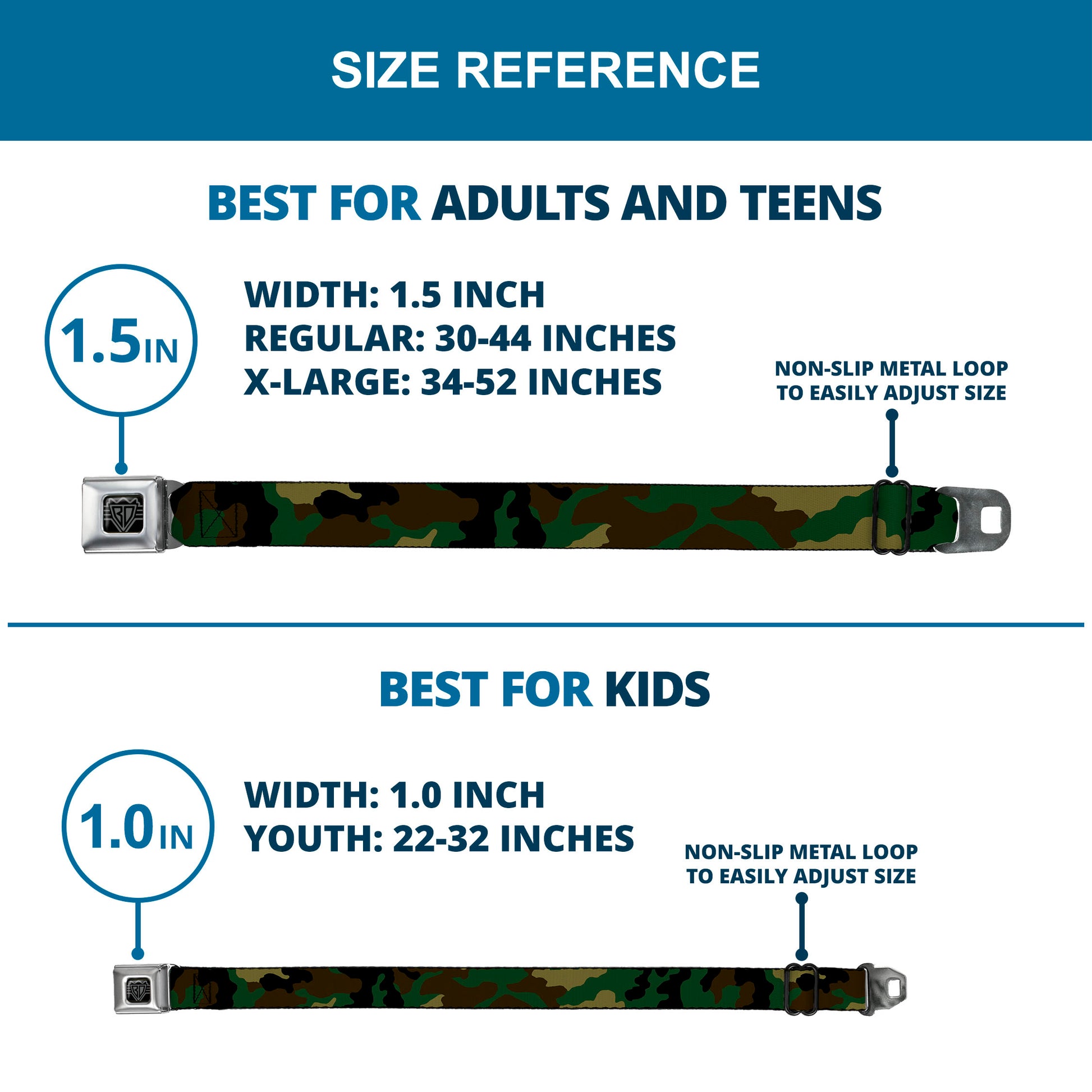 BD Wings Logo CLOSE-UP Full Color Black Silver Seatbelt Belt - Camo Olive Webbing Seatbelt Belts Buckle-Down