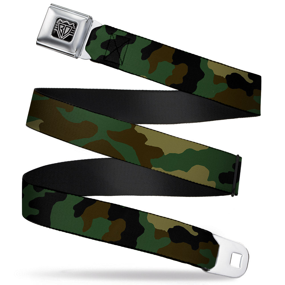 BD Wings Logo CLOSE-UP Full Color Black Silver Seatbelt Belt - Camo Olive Webbing Seatbelt Belts Buckle-Down