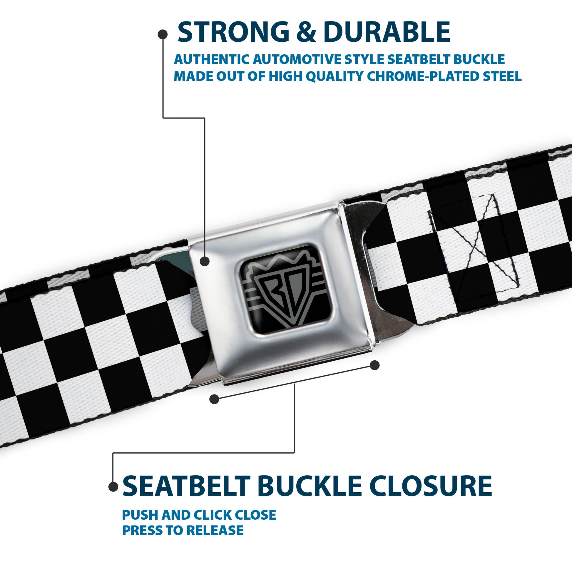 Buckle-Down - Black and White Checkered Seatbelt Belt Seatbelt Belts Buckle-Down
