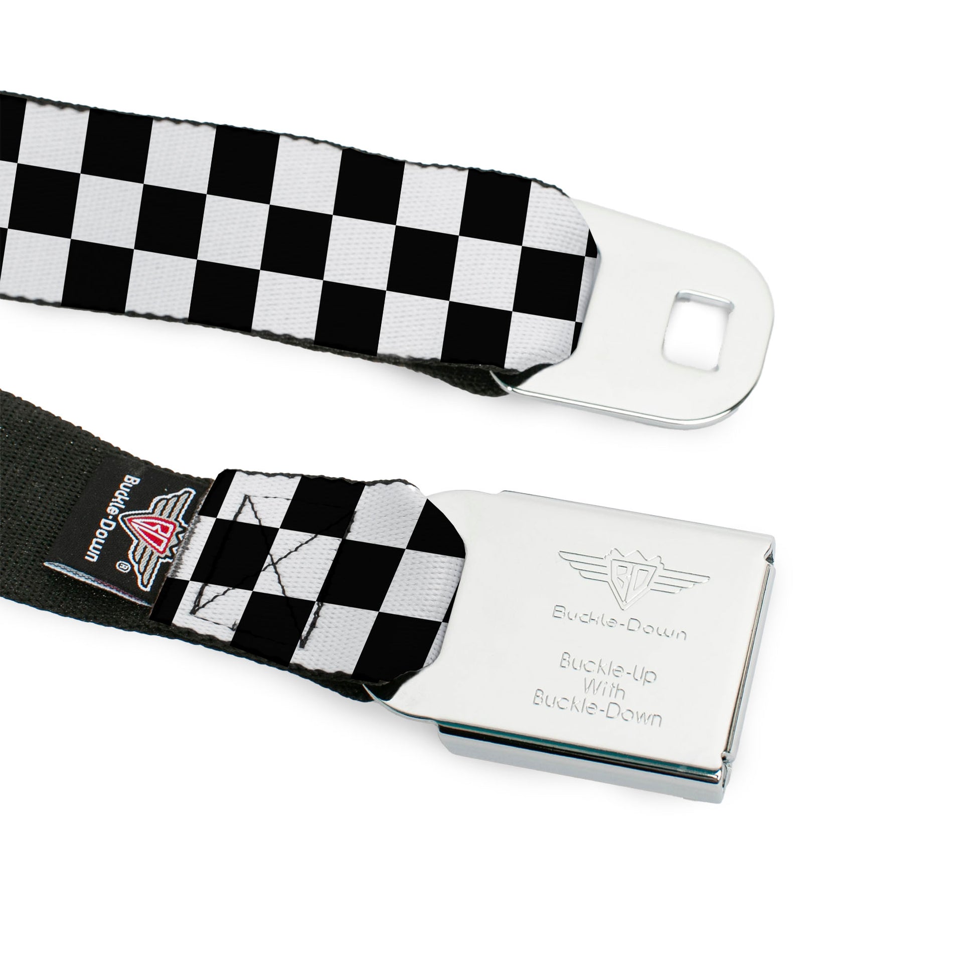 Buckle-Down - Black and White Checkered Seatbelt Belt Seatbelt Belts Buckle-Down