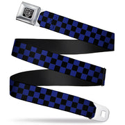 BD Wings Logo CLOSE-UP Full Color Black Silver Seatbelt Belt - Checker Black/Blue Webbing Seatbelt Belts Buckle-Down