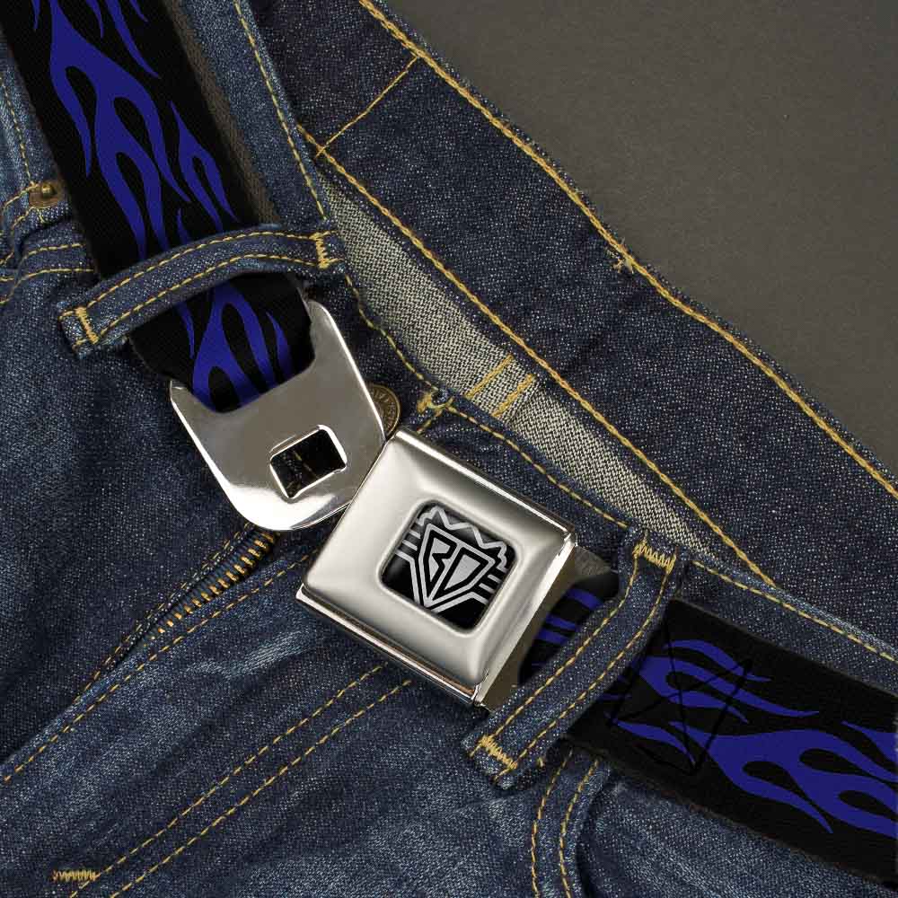 BD Wings Logo CLOSE-UP Full Color Black Silver Seatbelt Belt - Flame Blue Webbing Seatbelt Belts Buckle-Down