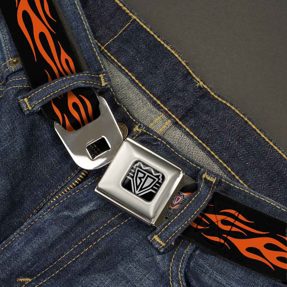 BD Wings Logo CLOSE-UP Full Color Black Silver Seatbelt Belt - Flame Orange Webbing Seatbelt Belts Buckle-Down