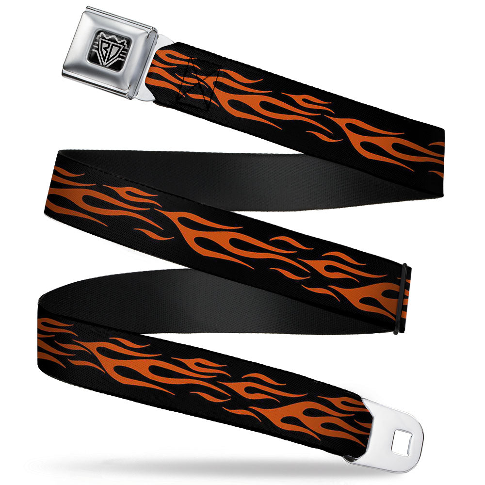 BD Wings Logo CLOSE-UP Full Color Black Silver Seatbelt Belt - Flame Orange Webbing Seatbelt Belts Buckle-Down