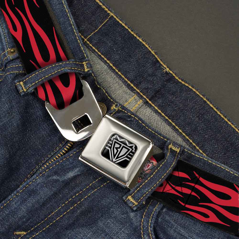 BD Wings Logo CLOSE-UP Full Color Black Silver Seatbelt Belt - Flame Red Webbing Seatbelt Belts Buckle-Down