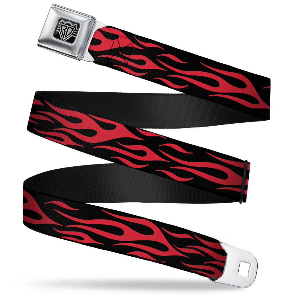 BD Wings Logo CLOSE-UP Full Color Black Silver Seatbelt Belt - Flame Red Webbing Seatbelt Belts Buckle-Down