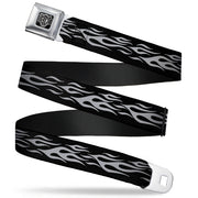 BD Wings Logo CLOSE-UP Full Color Black Silver Seatbelt Belt - Flame Silver Webbing Seatbelt Belts Buckle-Down