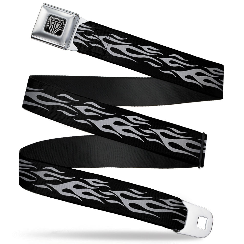 BD Wings Logo CLOSE-UP Full Color Black Silver Seatbelt Belt - Flame Silver Webbing Seatbelt Belts Buckle-Down