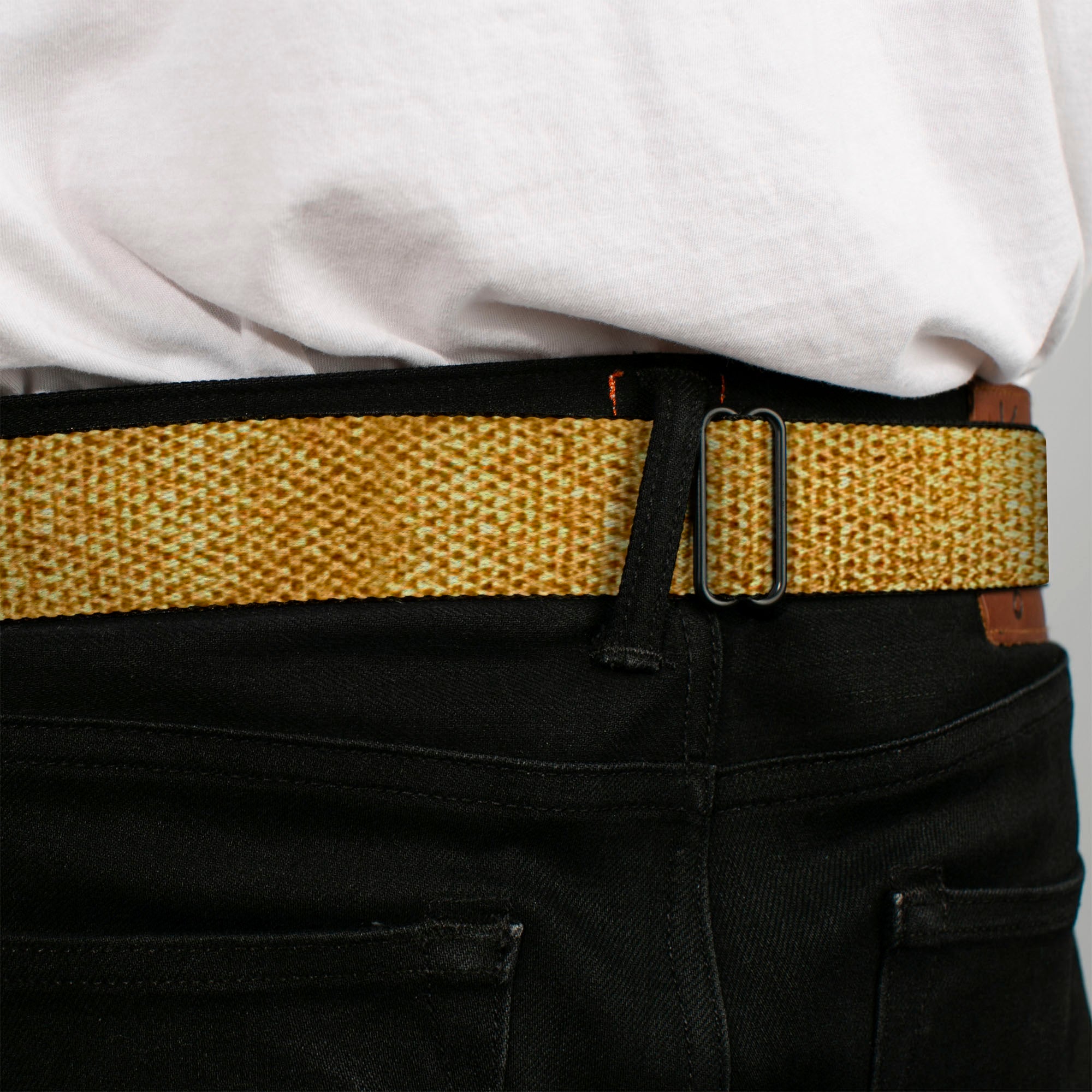 BD Wings Logo CLOSE-UP Black/Silver Seatbelt Belt - Metallic Gold Webbing Seatbelt Belts Buckle-Down