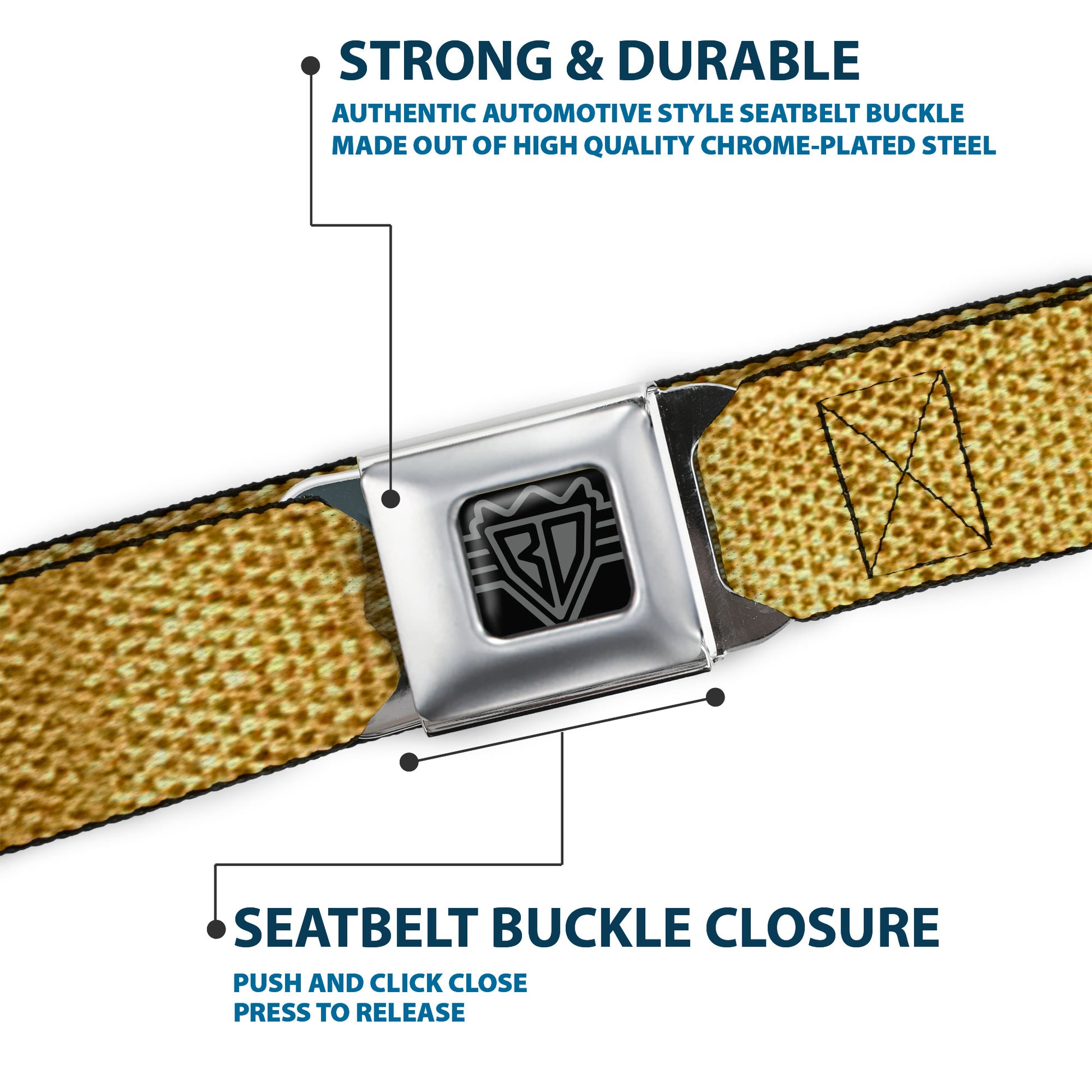 BD Wings Logo CLOSE-UP Black/Silver Seatbelt Belt - Metallic Gold Webbing Seatbelt Belts Buckle-Down