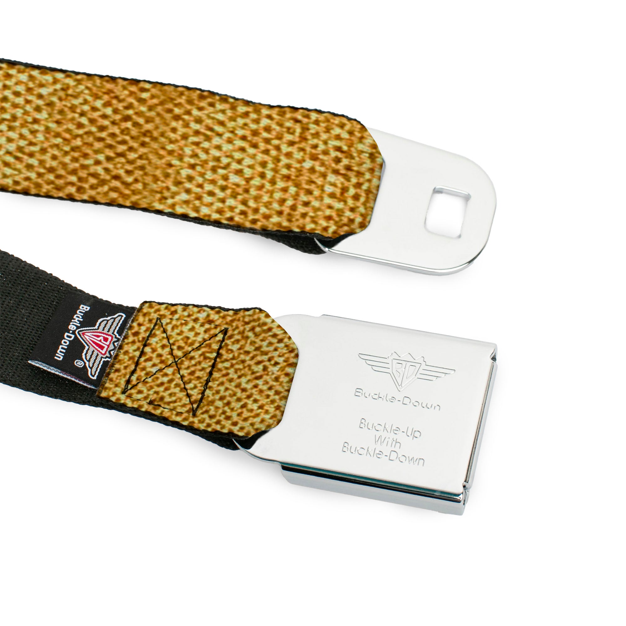 BD Wings Logo CLOSE-UP Black/Silver Seatbelt Belt - Metallic Gold Webbing Seatbelt Belts Buckle-Down