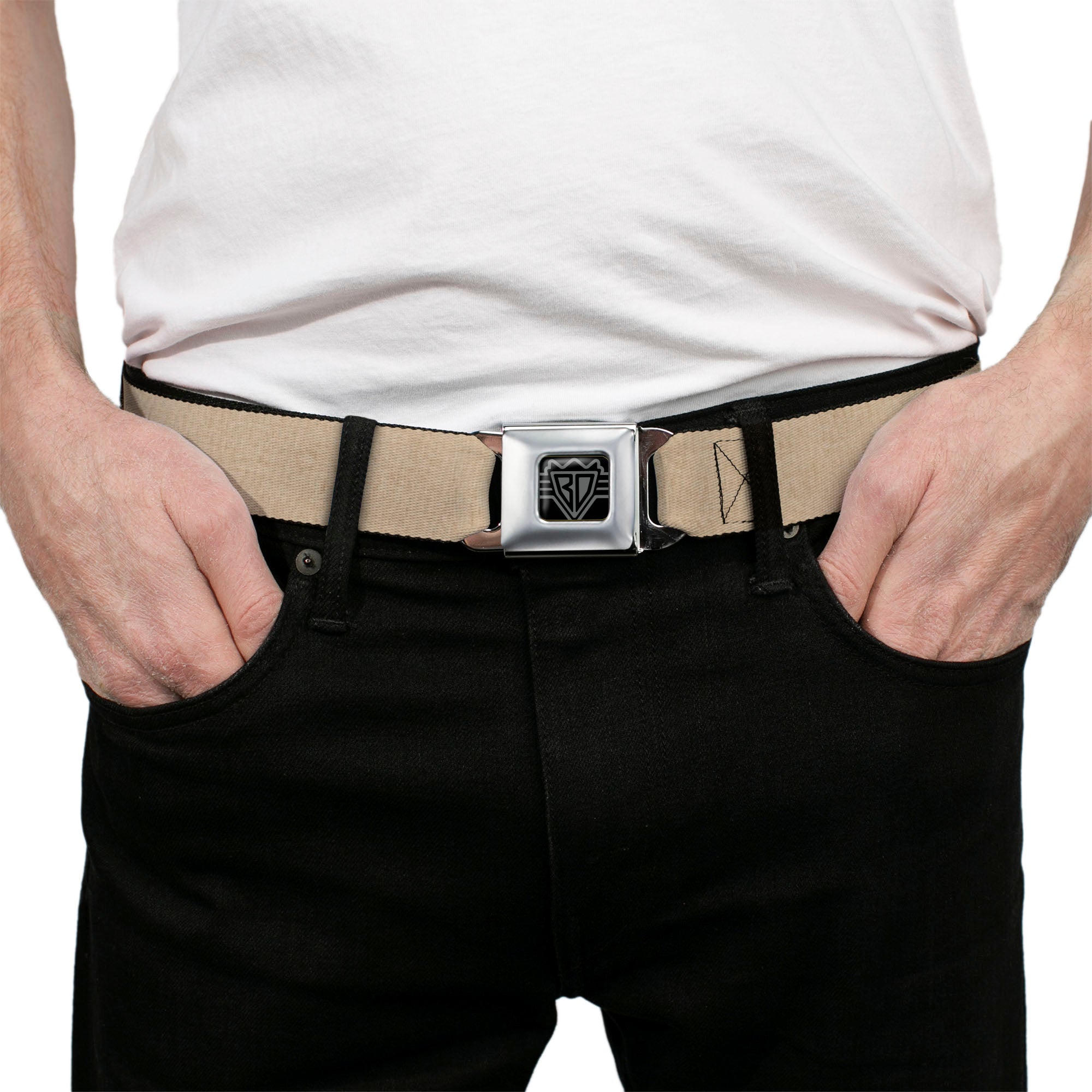 BD Wings Logo CLOSE-UP Full Color Black Silver Seatbelt Belt - Natural Hemp Webbing Seatbelt Belts Buckle-Down