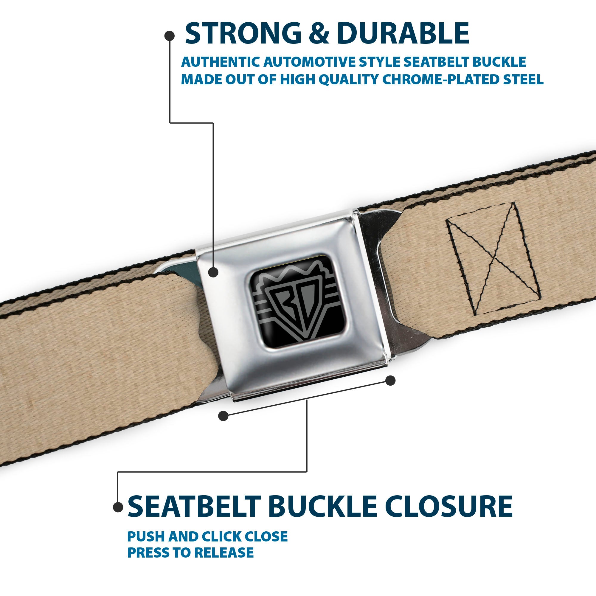 BD Wings Logo CLOSE-UP Full Color Black Silver Seatbelt Belt - Natural Hemp Webbing Seatbelt Belts Buckle-Down
