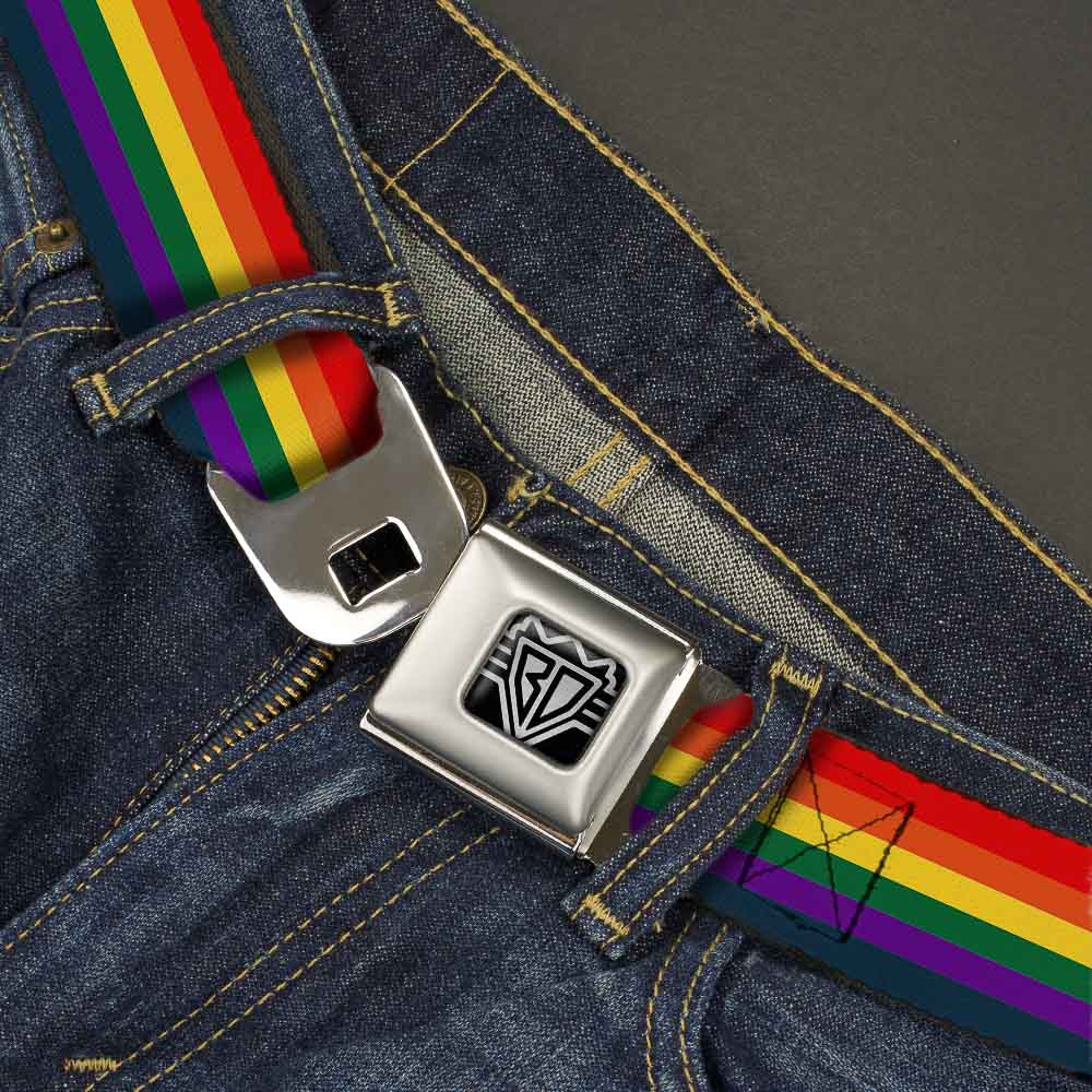 BD Wings Logo CLOSE-UP Full Color Black Silver Seatbelt Belt - Rainbow Webbing Seatbelt Belts Buckle-Down