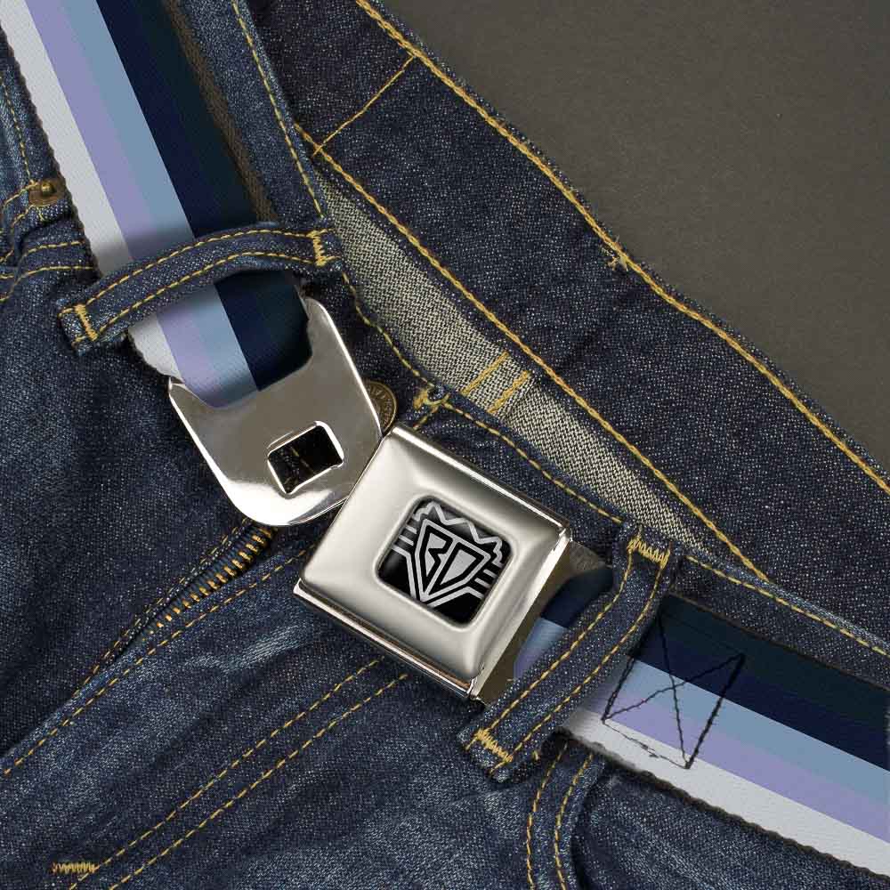 BD Wings Logo CLOSE-UP Full Color Black Silver Seatbelt Belt - Spectrum Blue Webbing Seatbelt Belts Buckle-Down