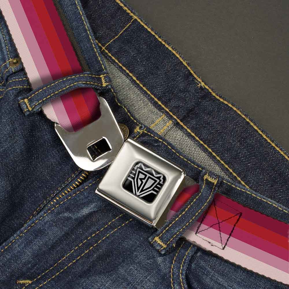 BD Wings Logo CLOSE-UP Full Color Black Silver Seatbelt Belt - Spectrum Pink Webbing Seatbelt Belts Buckle-Down