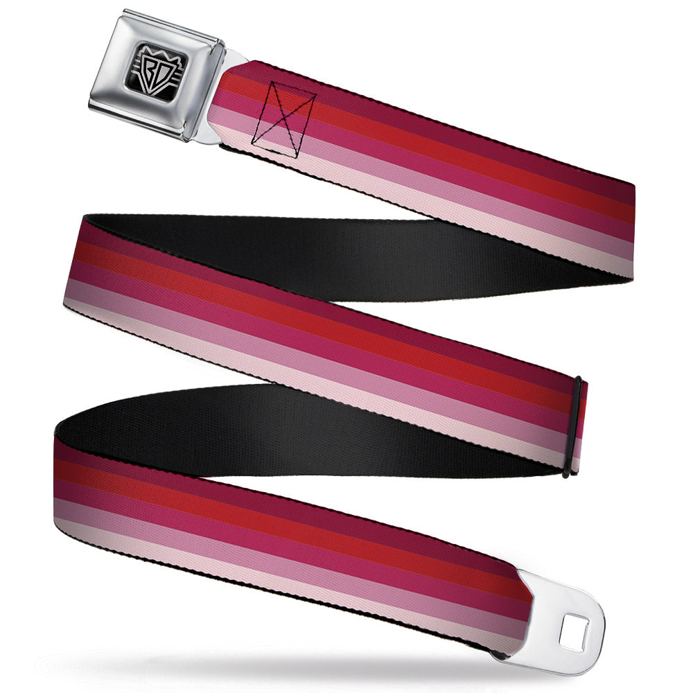 BD Wings Logo CLOSE-UP Full Color Black Silver Seatbelt Belt - Spectrum Pink Webbing Seatbelt Belts Buckle-Down