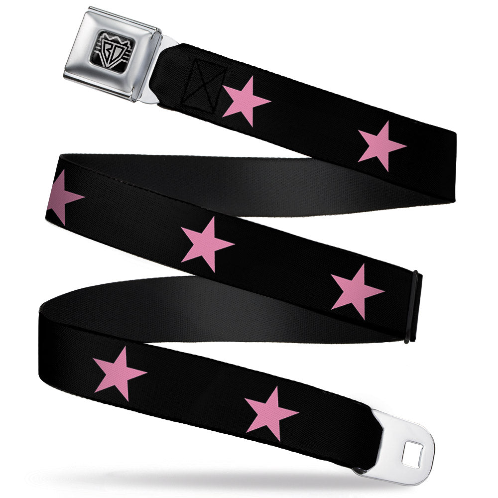 BD Wings Logo CLOSE-UP Full Color Black Silver Seatbelt Belt - Star Black/Pink Webbing Seatbelt Belts Buckle-Down