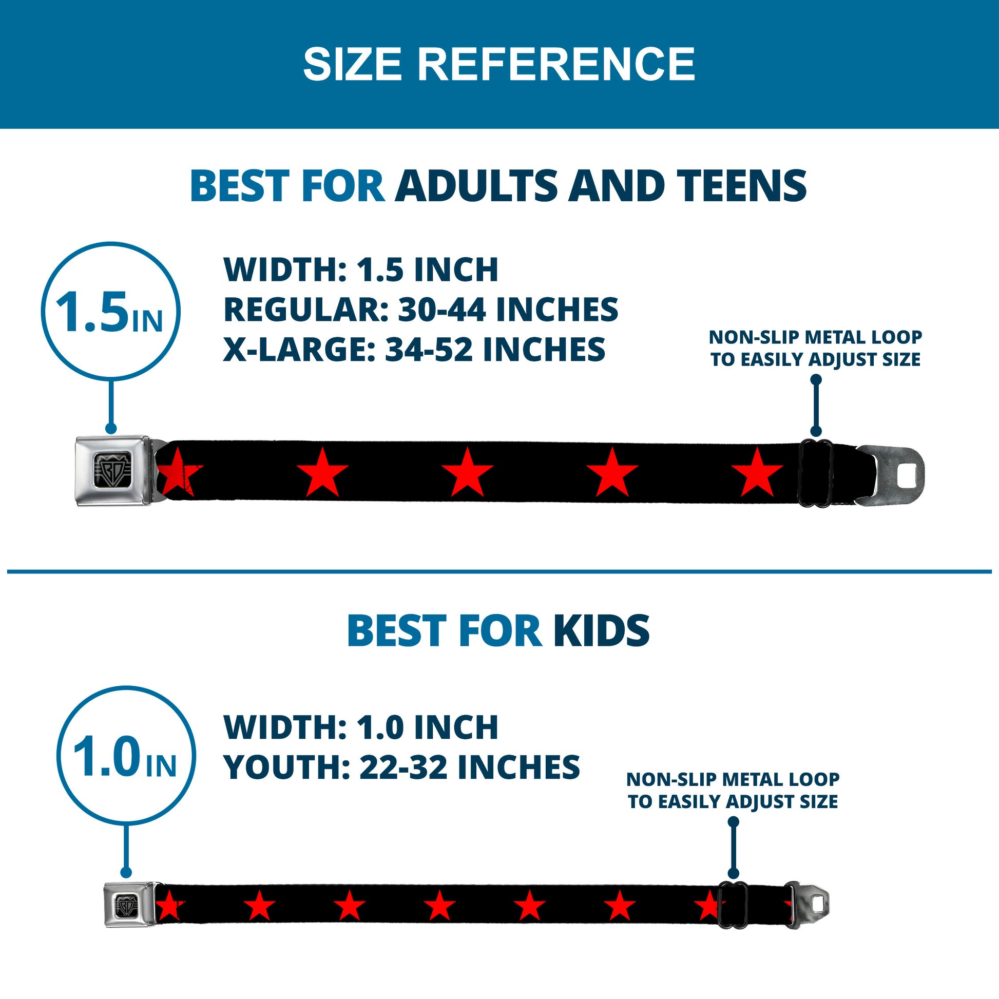 BD Wings Logo CLOSE-UP Full Color Black Silver Seatbelt Belt - Star Black/Red Webbing Seatbelt Belts Buckle-Down