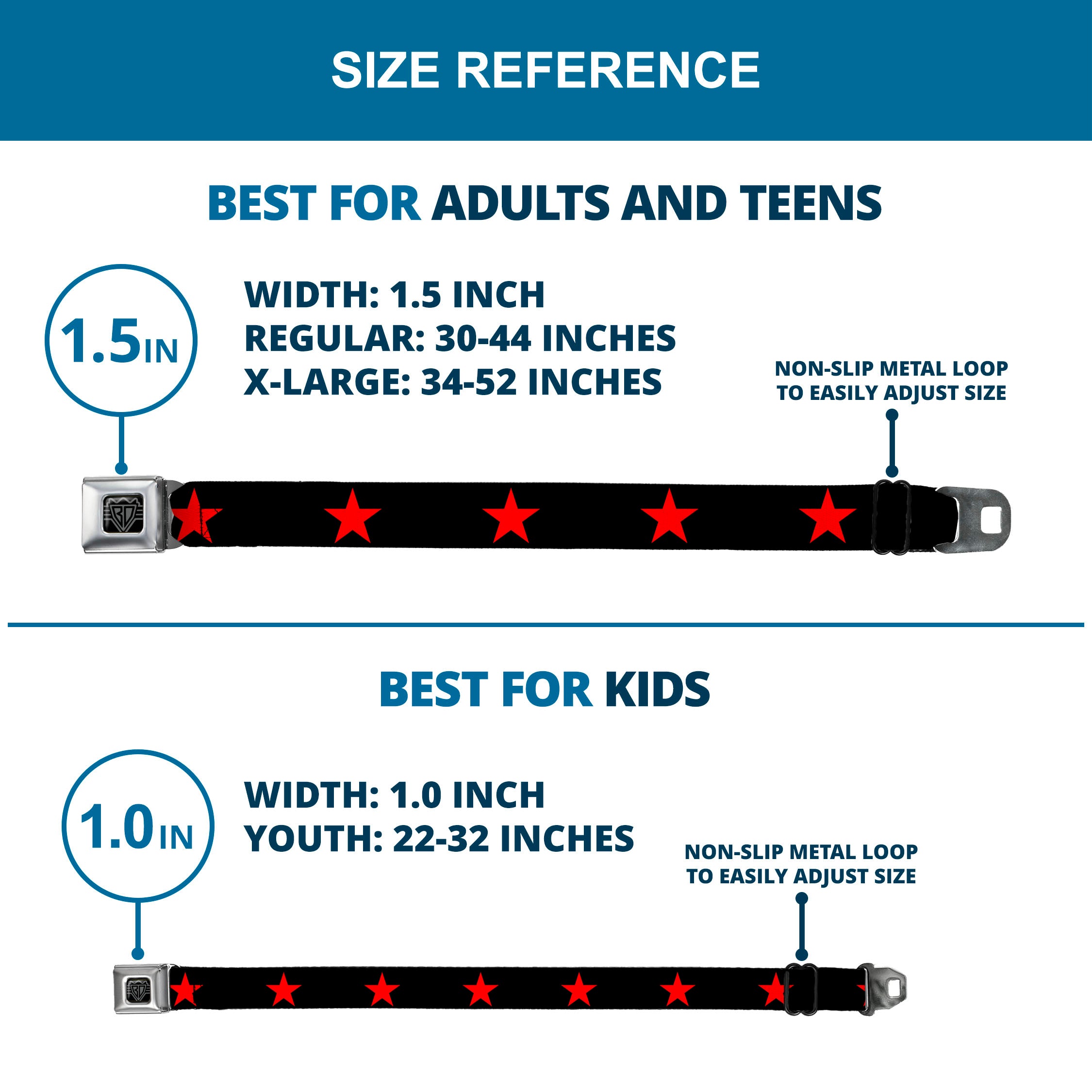 BD Wings Logo CLOSE-UP Full Color Black Silver Seatbelt Belt - Star Black/Red Webbing Seatbelt Belts Buckle-Down