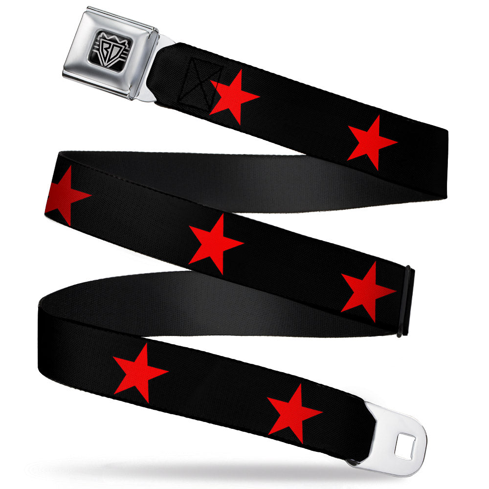 BD Wings Logo CLOSE-UP Full Color Black Silver Seatbelt Belt - Star Black/Red Webbing Seatbelt Belts Buckle-Down