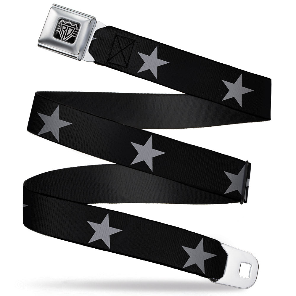 BD Wings Logo CLOSE-UP Full Color Black Silver Seatbelt Belt - Star Black/Silver Webbing Seatbelt Belts Buckle-Down