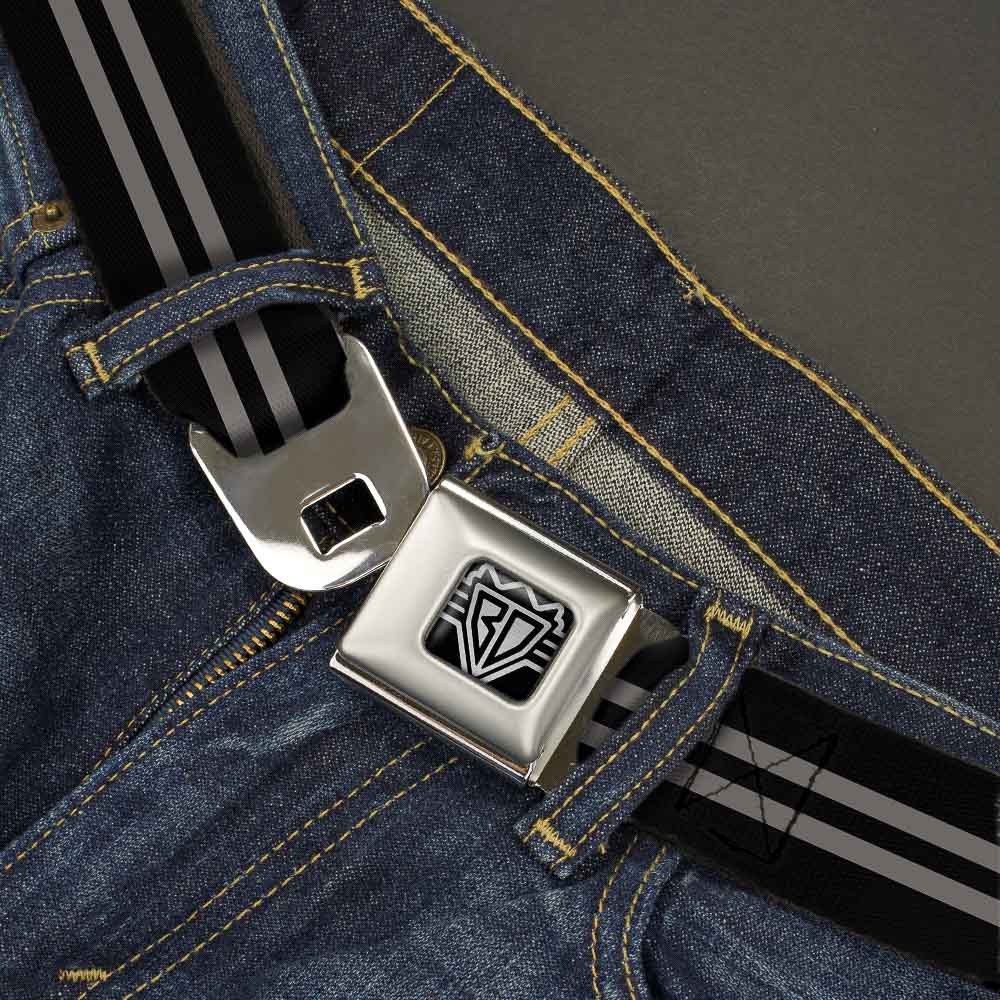 BD Wings Logo CLOSE-UP Full Color Black Silver Seatbelt Belt - Stripe Black/Gray Webbing Seatbelt Belts Buckle-Down