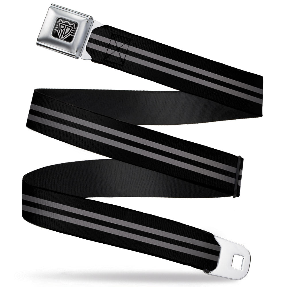 BD Wings Logo CLOSE-UP Full Color Black Silver Seatbelt Belt - Stripe Black/Gray Webbing Seatbelt Belts Buckle-Down