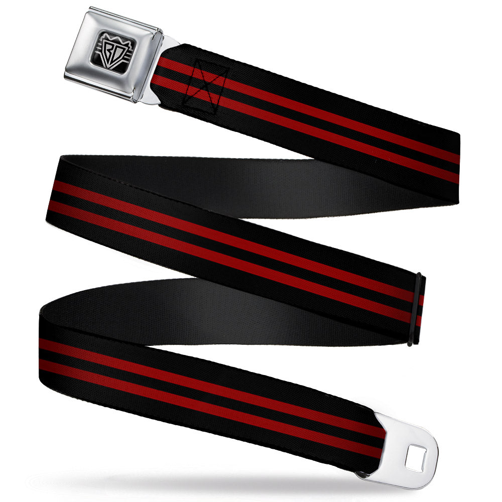 BD Wings Logo CLOSE-UP Full Color Black Silver Seatbelt Belt - Stripe Black/Red Webbing Seatbelt Belts Buckle-Down