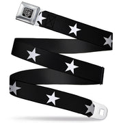 BD Wings Logo CLOSE-UP Full Color Black Silver Seatbelt Belt - Star Black/White Webbing Seatbelt Belts Buckle-Down