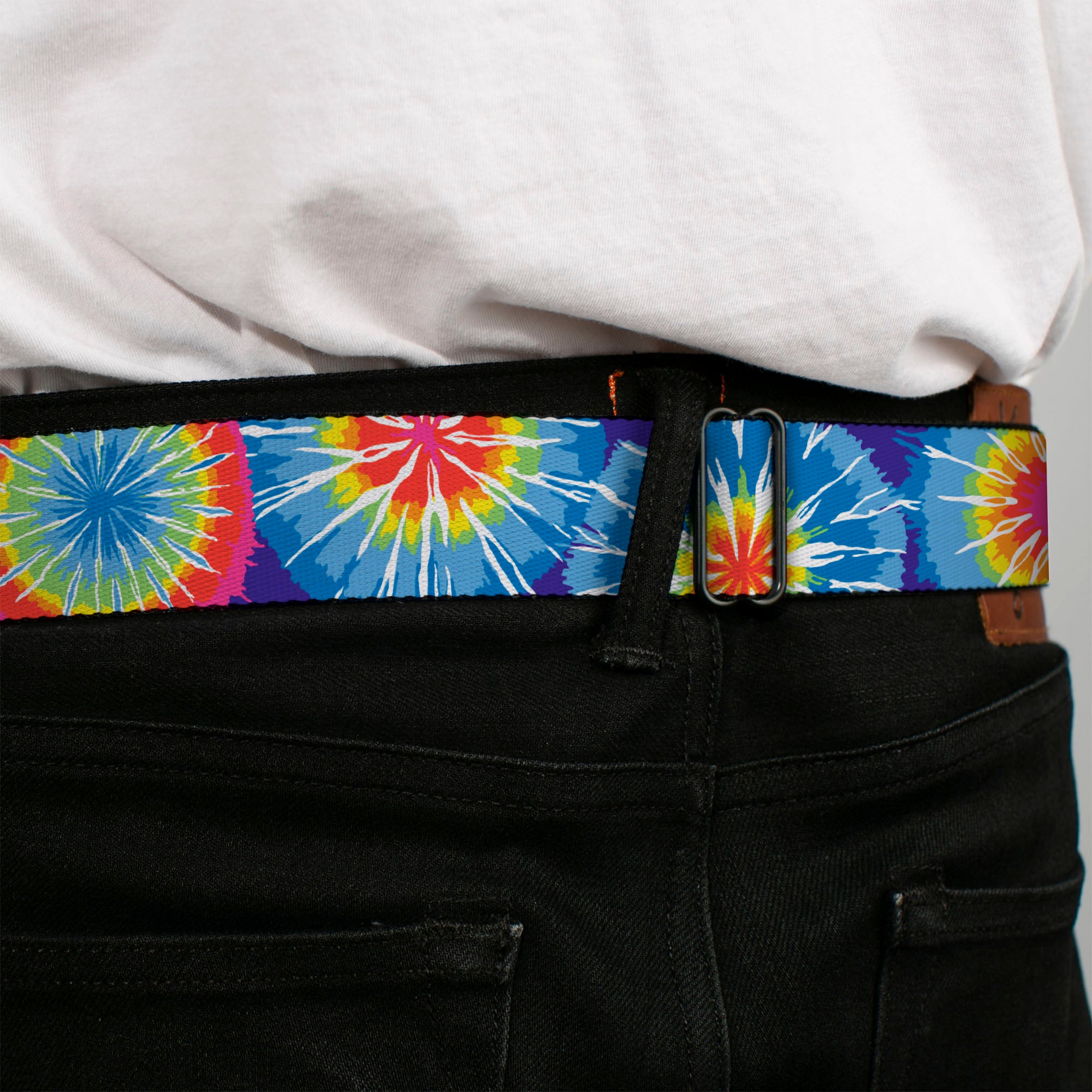 BD Wings Logo CLOSE-UP Full Color Black Silver Seatbelt Belt - 70's Tie Dye Webbing Seatbelt Belts Buckle-Down