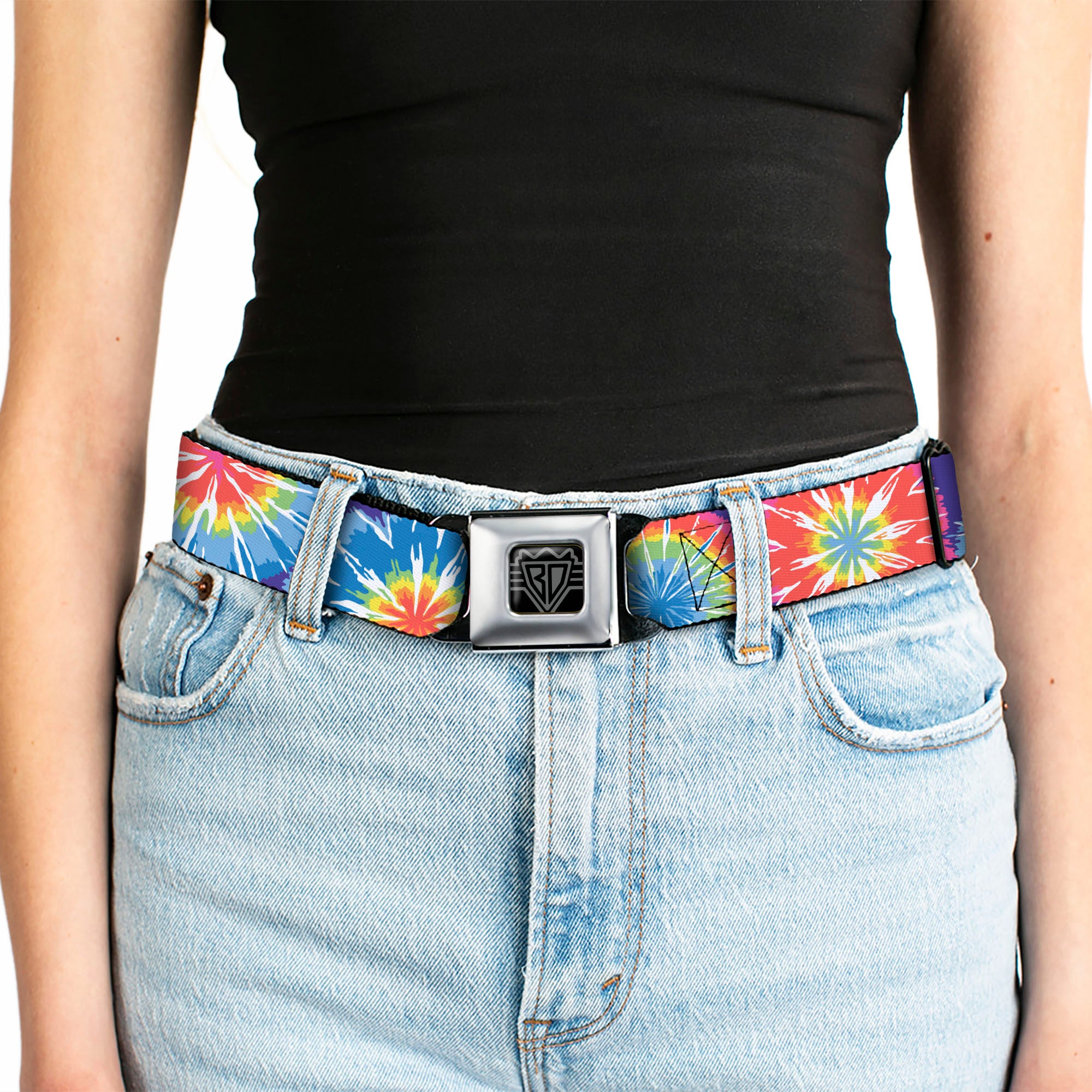 BD Wings Logo CLOSE-UP Full Color Black Silver Seatbelt Belt - 70's Tie Dye Webbing Seatbelt Belts Buckle-Down