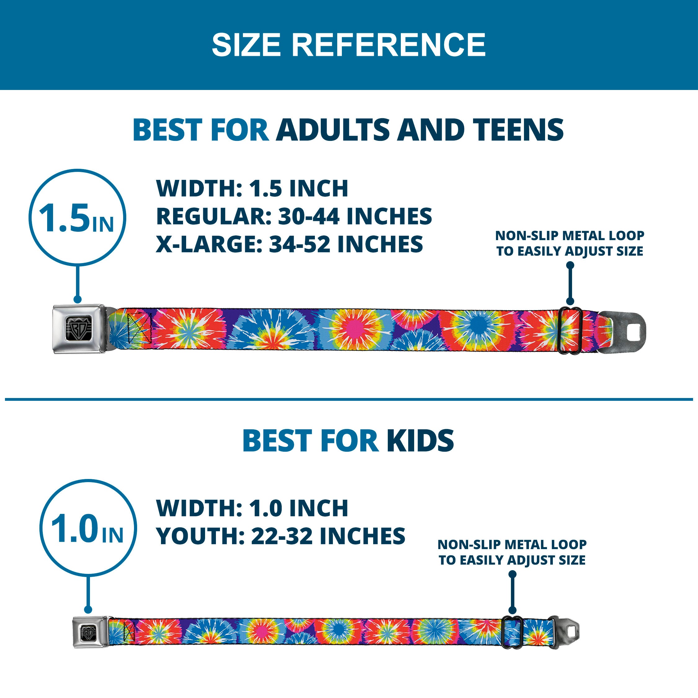 BD Wings Logo CLOSE-UP Full Color Black Silver Seatbelt Belt - 70's Tie Dye Webbing Seatbelt Belts Buckle-Down