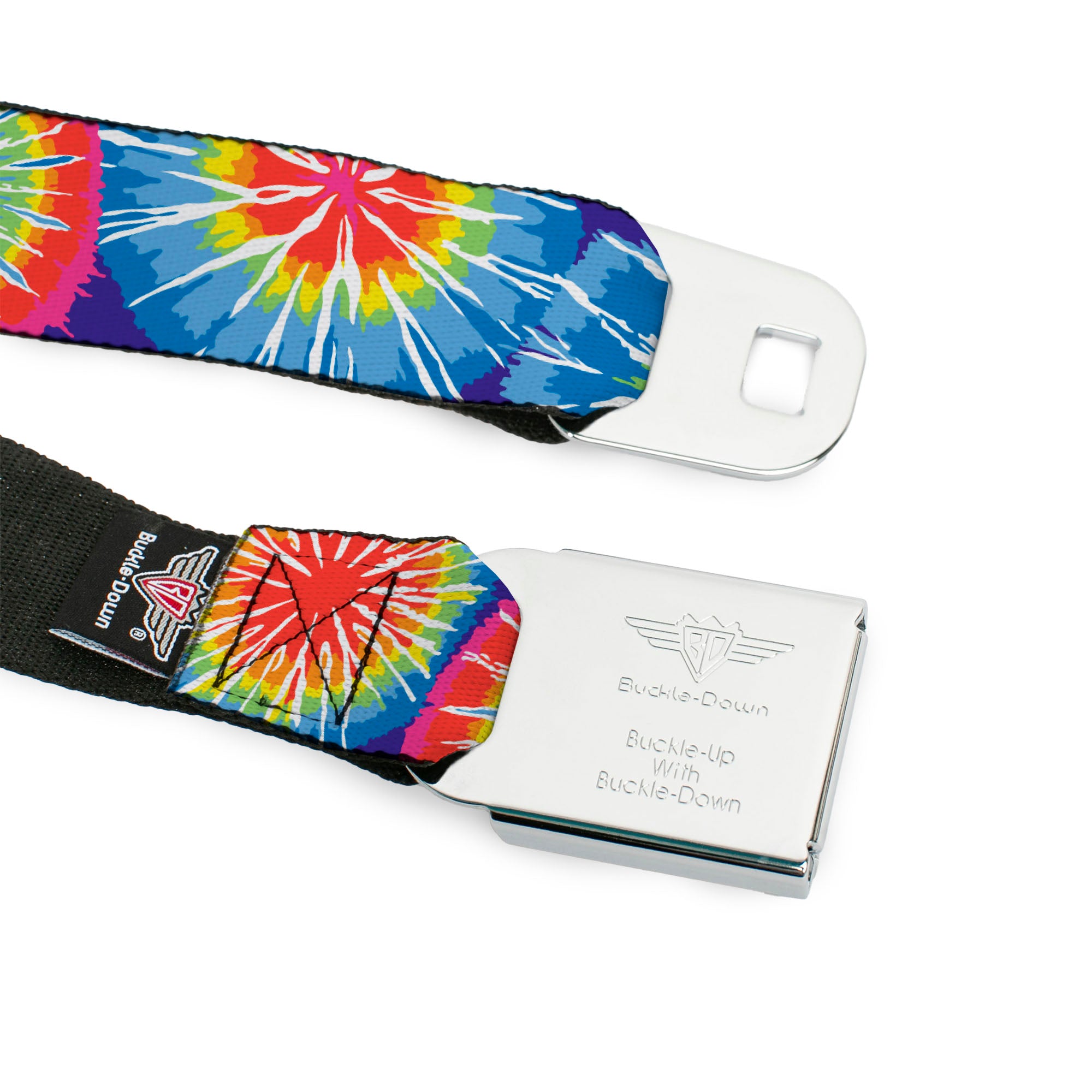 BD Wings Logo CLOSE-UP Full Color Black Silver Seatbelt Belt - 70's Tie Dye Webbing Seatbelt Belts Buckle-Down