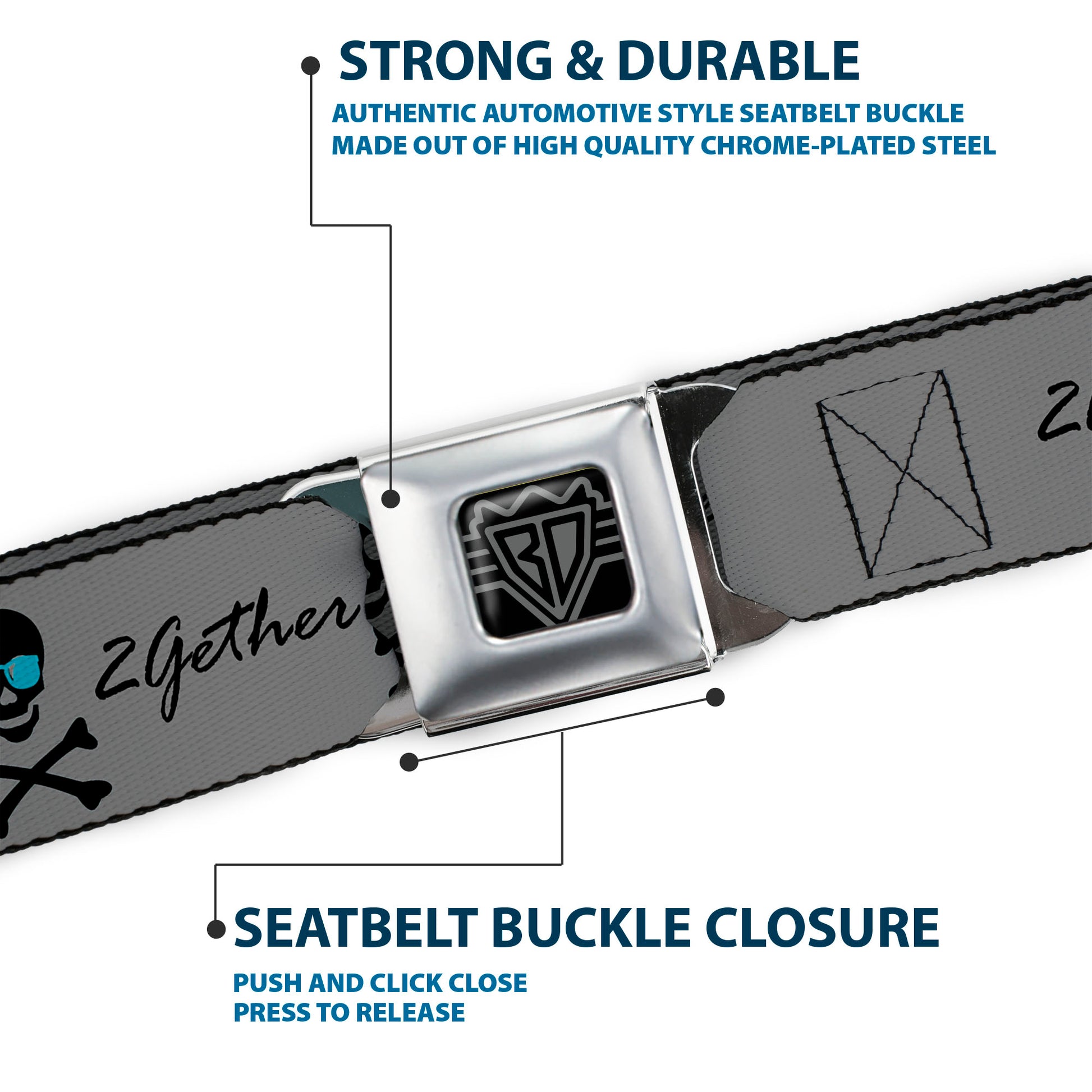 BD Wings Logo CLOSE-UP Full Color Black Silver Seatbelt Belt - 2gether 4ever Skulls Webbing Seatbelt Belts Buckle-Down