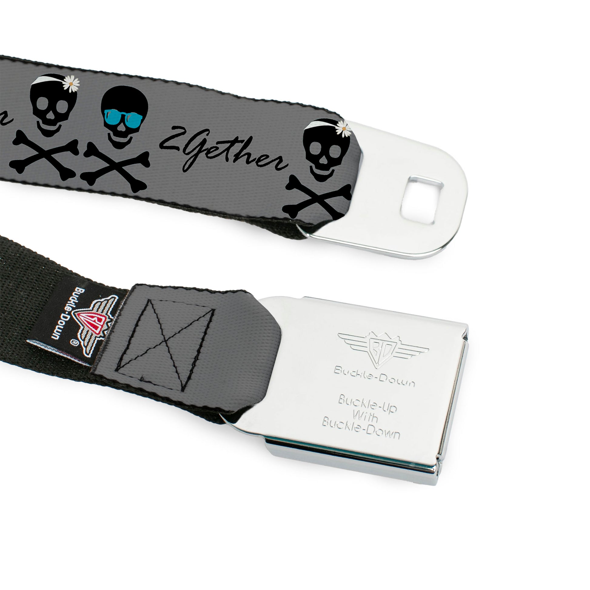 BD Wings Logo CLOSE-UP Full Color Black Silver Seatbelt Belt - 2gether 4ever Skulls Webbing Seatbelt Belts Buckle-Down