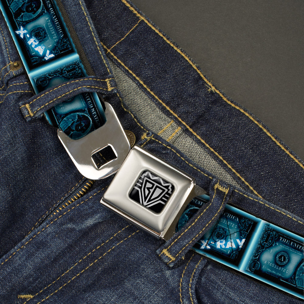 BD Wings Logo CLOSE-UP Full Color Black Silver Seatbelt Belt - $1 Bill X-Ray Webbing Seatbelt Belts Buckle-Down