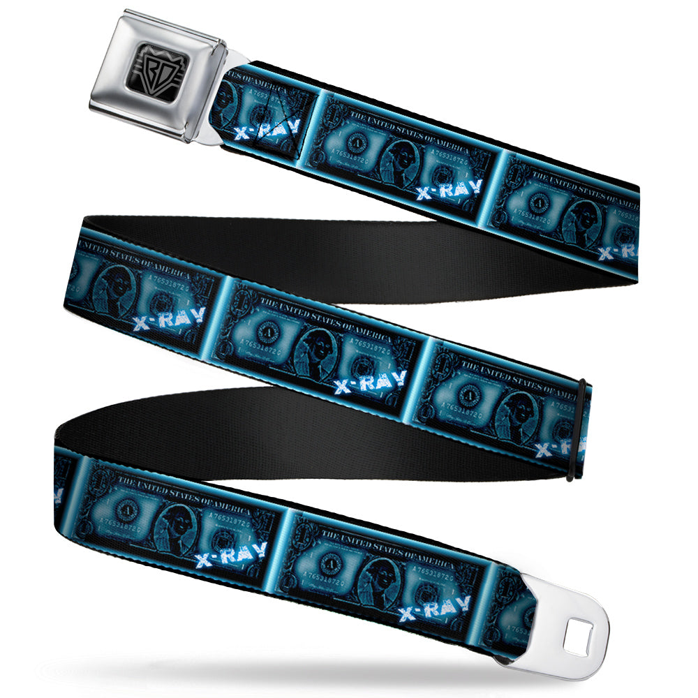 BD Wings Logo CLOSE-UP Full Color Black Silver Seatbelt Belt - $1 Bill X-Ray Webbing Seatbelt Belts Buckle-Down