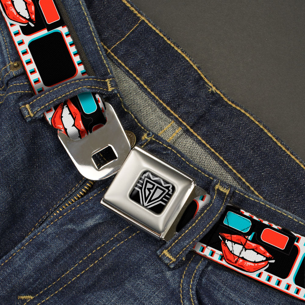 BD Wings Logo CLOSE-UP Full Color Black Silver Seatbelt Belt - 3-D Filmstrip Webbing Seatbelt Belts Buckle-Down