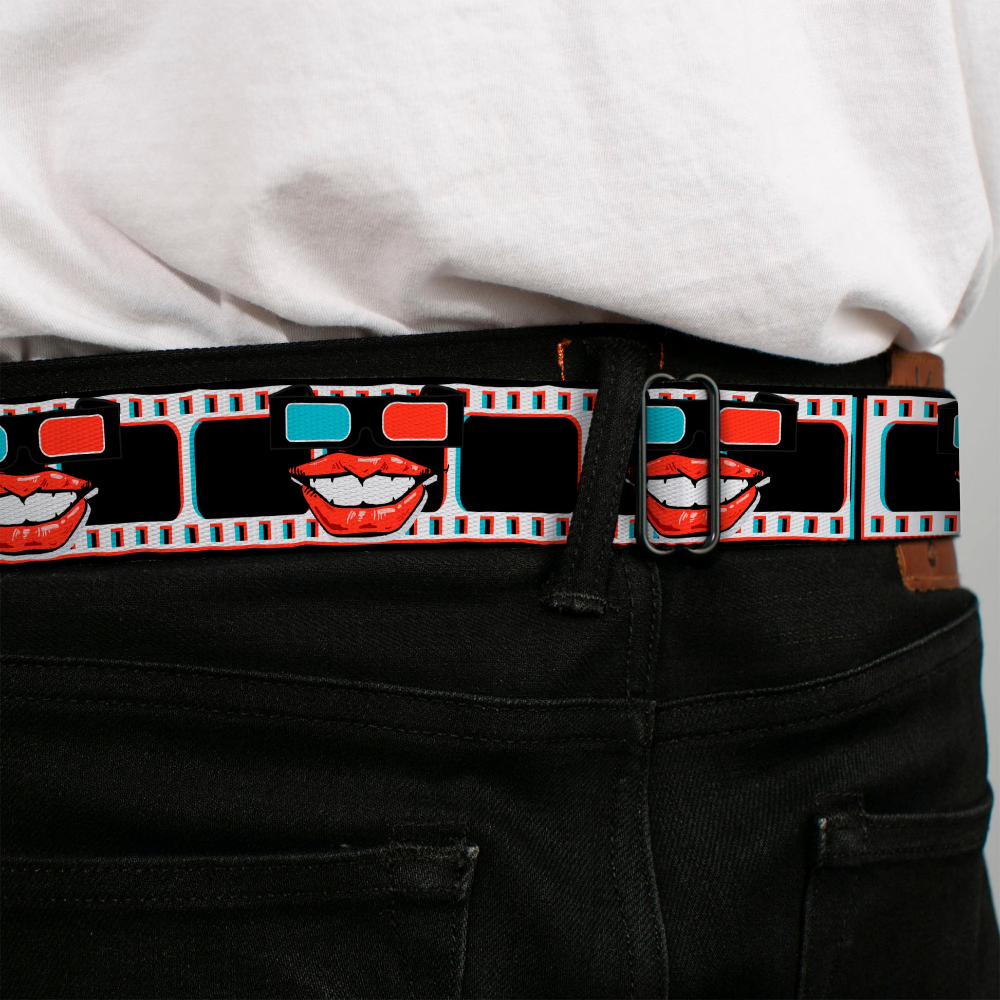 BD Wings Logo CLOSE-UP Full Color Black Silver Seatbelt Belt - 3-D Filmstrip Webbing Seatbelt Belts Buckle-Down