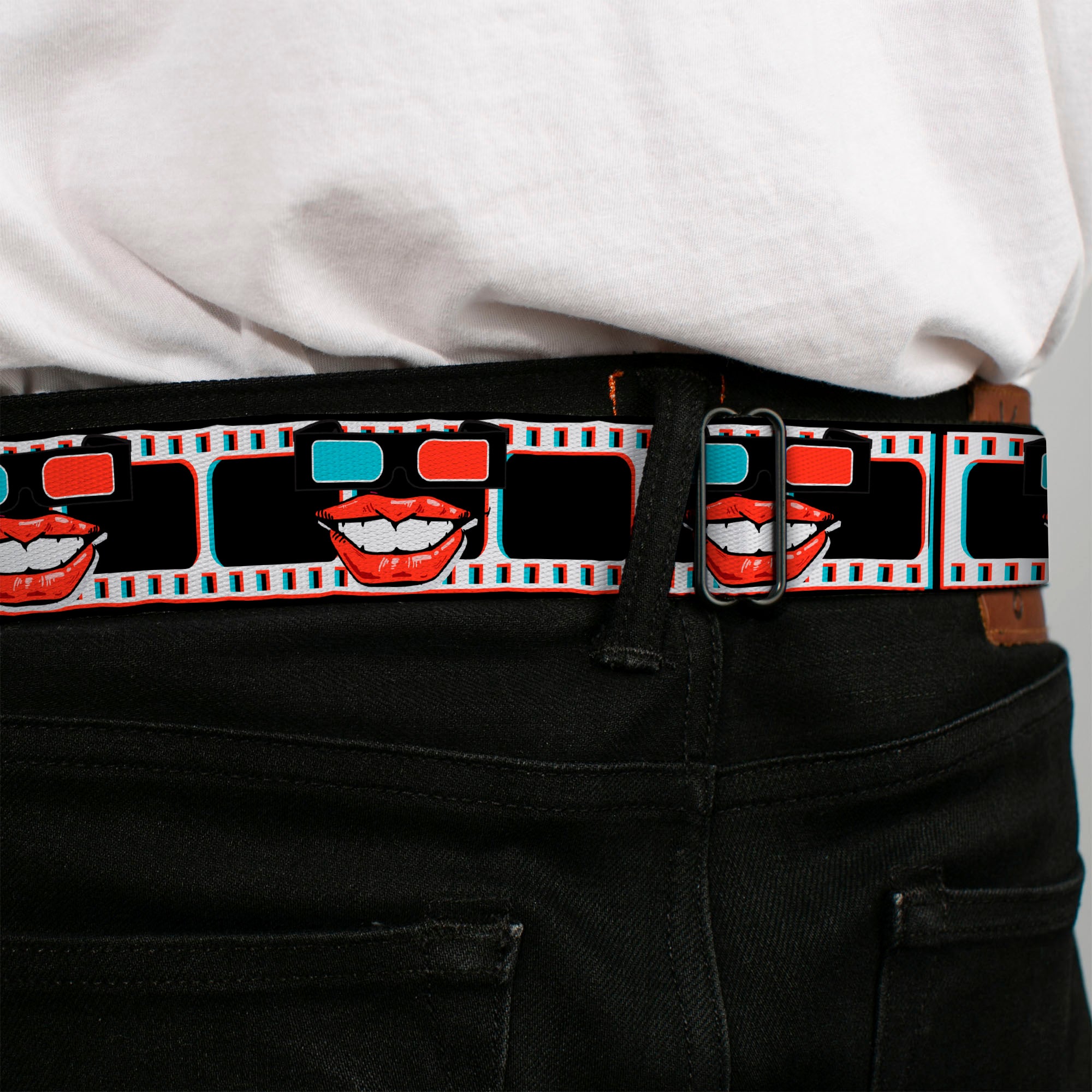 BD Wings Logo CLOSE-UP Full Color Black Silver Seatbelt Belt - 3-D Filmstrip Webbing Seatbelt Belts Buckle-Down