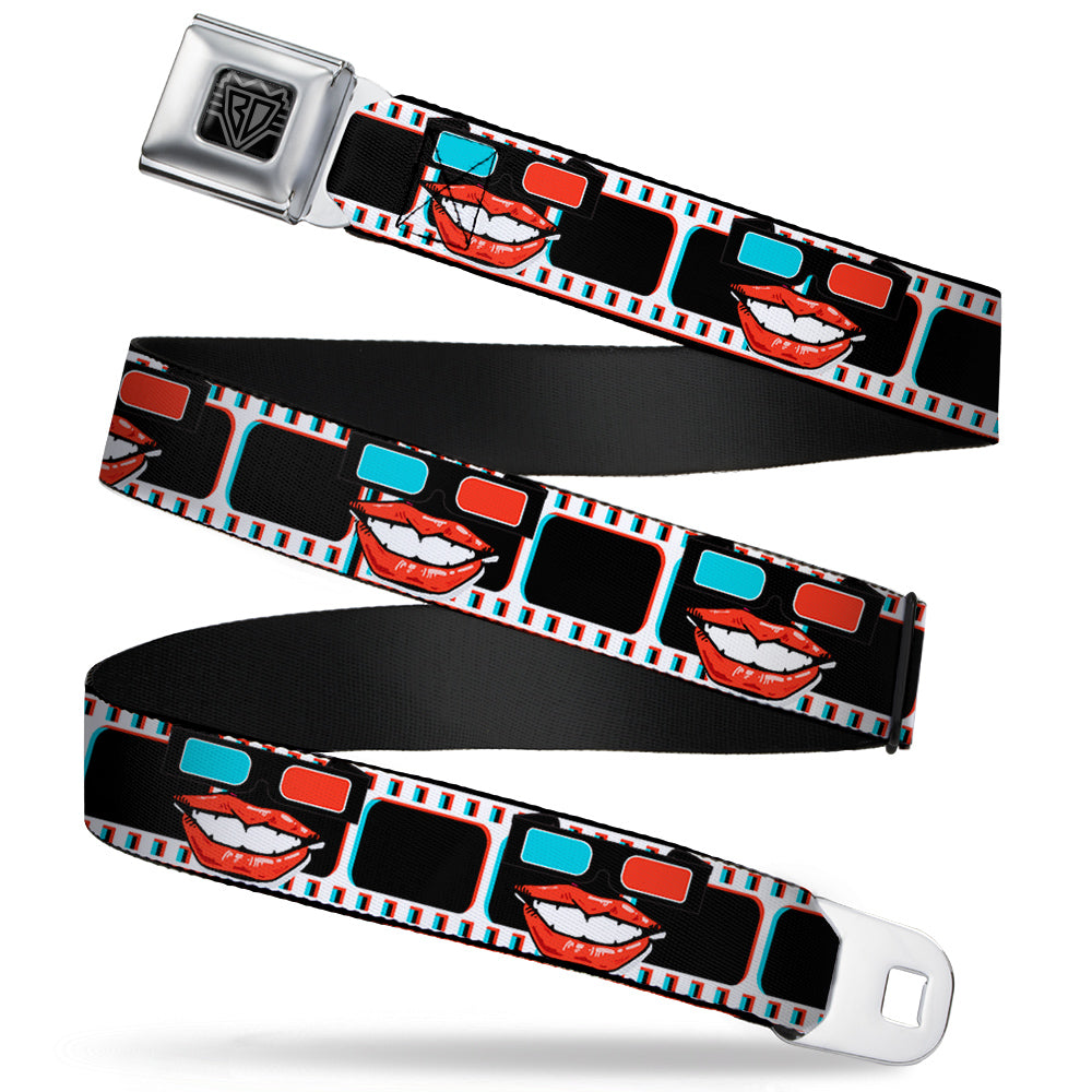 BD Wings Logo CLOSE-UP Full Color Black Silver Seatbelt Belt - 3-D Filmstrip Webbing Seatbelt Belts Buckle-Down