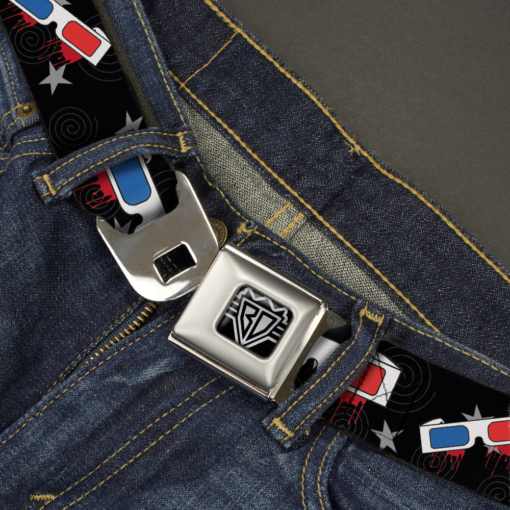 BD Wings Logo CLOSE-UP Full Color Black Silver Seatbelt Belt - 3-D Glasses Dripping w/Stars Webbing Seatbelt Belts Buckle-Down