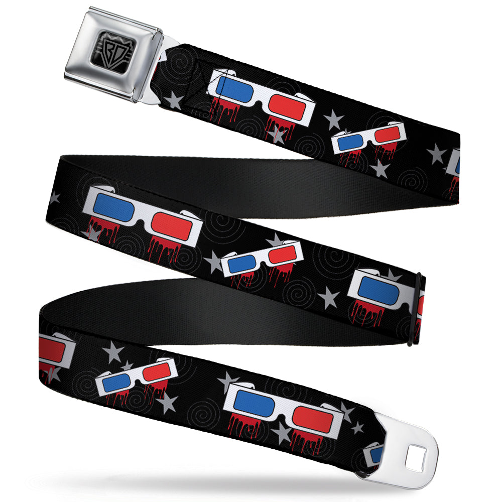 BD Wings Logo CLOSE-UP Full Color Black Silver Seatbelt Belt - 3-D Glasses Dripping w/Stars Webbing Seatbelt Belts Buckle-Down