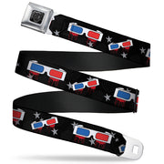 BD Wings Logo CLOSE-UP Full Color Black Silver Seatbelt Belt - 3-D Glasses Dripping w/Stars Webbing Seatbelt Belts Buckle-Down