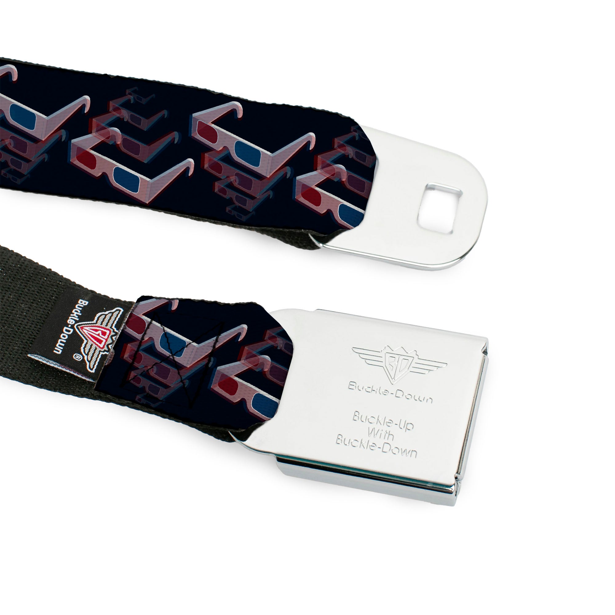 BD Wings Logo CLOSE-UP Full Color Black Silver Seatbelt Belt - 3-D Glasses Black Webbing Seatbelt Belts Buckle-Down