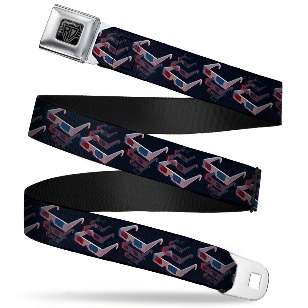 BD Wings Logo CLOSE-UP Full Color Black Silver Seatbelt Belt - 3-D Glasses Black Webbing Seatbelt Belts Buckle-Down
