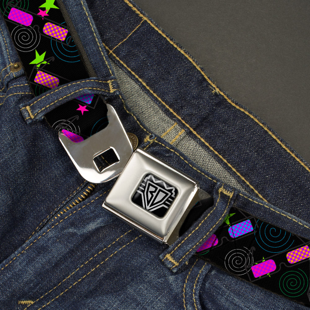 BD Wings Logo CLOSE-UP Full Color Black Silver Seatbelt Belt - 3-D Glasses w/Stars Multi Color Webbing Seatbelt Belts Buckle-Down