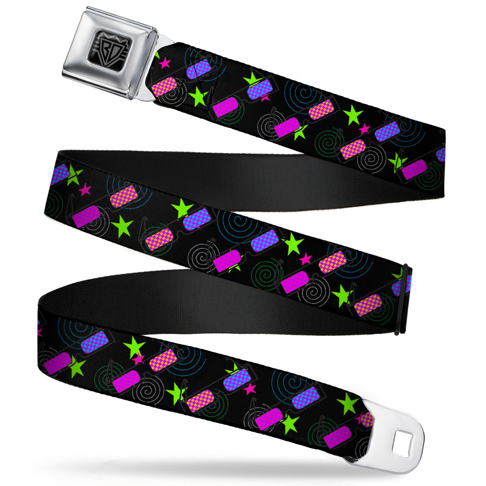 BD Wings Logo CLOSE-UP Full Color Black Silver Seatbelt Belt - 3-D Glasses w/Stars Multi Color Webbing Seatbelt Belts Buckle-Down